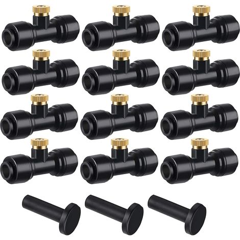 12-Piece Irrigation Nozzle Kit: Brass Misting Nozzles + 12 Spray Seats, Outdoor Misting System, Atomizing Sprinklers for Garden Irrigation, Black (1/5)