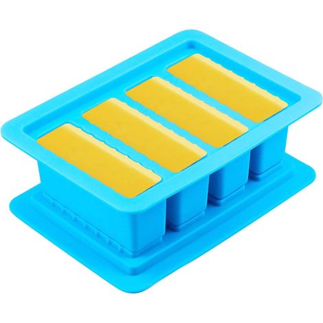 Molde de silicona para mantequilla, bandeja con tapa, espátula de silicona de grado alimenticio, recipiente rectangular para brownies, mantequilla casera de vainilla y ajo (azul)