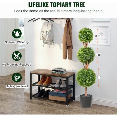 Buis Topiaire Artificiel 122 cm Boule de Buis Artificiel Extérieur 2 Fausses Plantes 10 Feuilles Remplaçables 2 Lumières LED Sans B… (1/5)