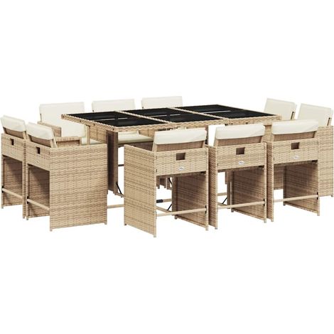 Maison Exclusive - 11-tlg. Garten-Essgruppe mit Kissen Beige Poly