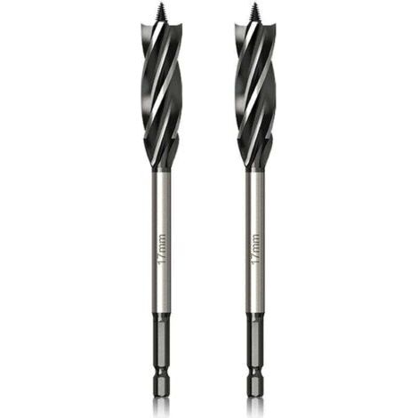 Pair Professionnel Foret à Bois 17mm x 165mm x 2Pcs Mèche à Tarière avce Auto-alimenté Pointe Pilote, 1/4 Pouce Tige Hexagonale Foret pour le Travail du Bois (1/4)