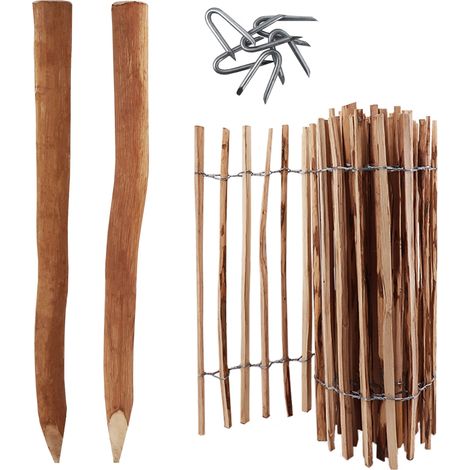 5m Komplett Set Staketenzaun 90cm hoch Lattenabstand 4-6cm mit 5 Holzpfosten 1,5m lang & Krampen