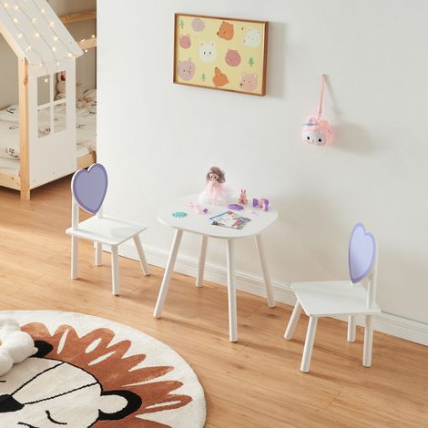 Kindersitzgruppe Siljan mit Herz-Design Weiß/Lila [en.casa]