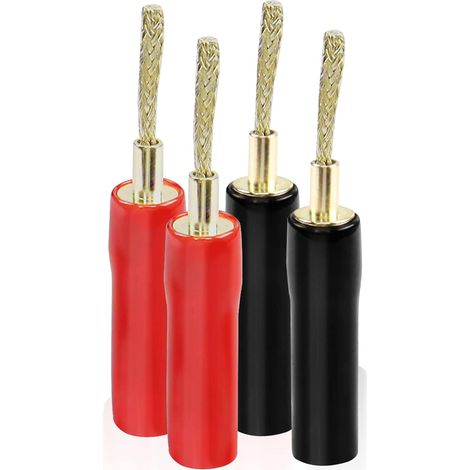 4 Connecteur banane flexible, Fiche 2mm plaqué or, Câble haut-parleur sans soudure, Système audio home cinéma