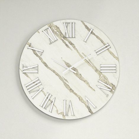 Orologio rotondo D60 cm RYAN in legno rivestito con parato e dettagli Argento (1/3)
