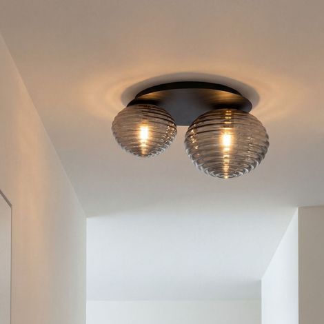 Deckenlampe Glas Metall 45 cm breit Schwarz Rauchgrau 2-flammig E27 Deckenleuchte