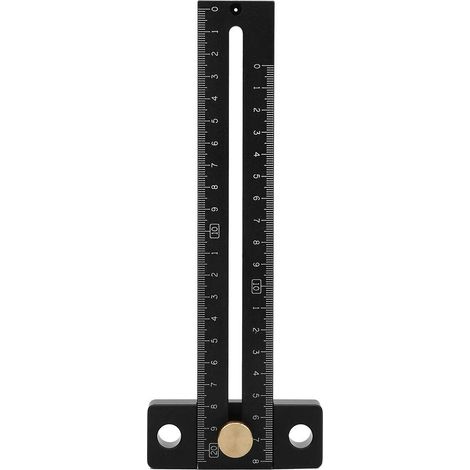 Règle de traçage de type T de 180 mm, outil de marquage du bois en alliage d'aluminium noir à échelle métrique (1/5)