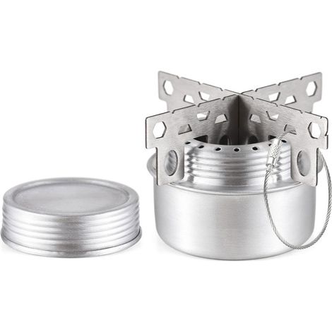 Beyamis Réchaud à alcool portable mini en alliage d'aluminium avec couvercle et support en croix pour le camping, la randonnée et le trekking en extérieur (1/5)