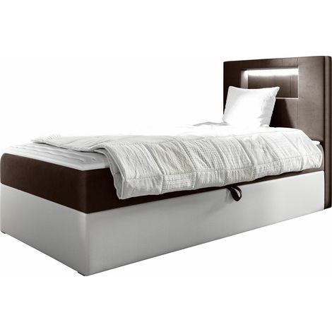 Lit boxspring Lucus V, Soft 017 + Fresh 4, Unique, Continental, 80x200, Faux cuir, Tissu, Disponible, 82x212x104cm, LED: Disponible (1/5)