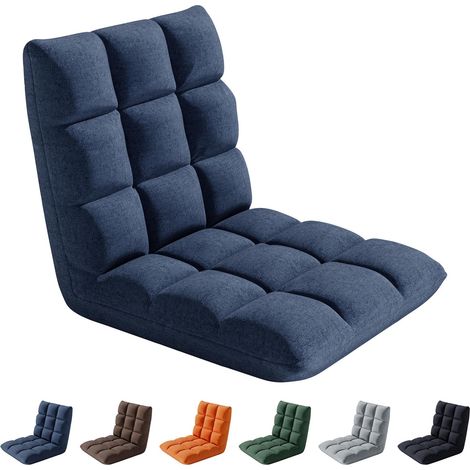 Folding Floor Chair 14 Position Padded Adjustable Lounge Recliner Chair BLUE (1/5)