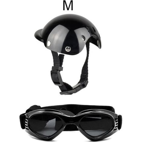 (Schwarzes Set, Größe M) Haustier-Sicherheitsanzug, Helm mit Hunde-Sonnenbrille, cool, modisch, charismatisch