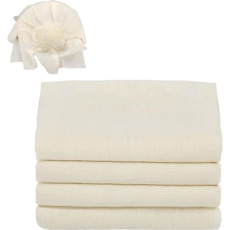 4 Stück Passiertuch, 40 x 40 cm Käsetuch Waschbares Mulltuch, Ungebleichte Dichtegrad 100 Cheesecloth Wiederverwendbar zum Sieben von Saft Käse Tee Nussmilch Suppe Joghurt Tofu (1/5)