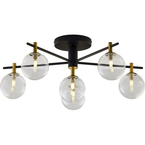 Plafoniera moderna nero oro sfere vetro 6 luci G9 FIGARO (1/5)