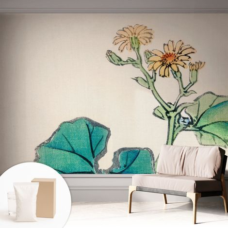 Papier peint intissé décoratif pour salon chambre et cuisine Facile à poser avec colle Fleur et feuilles 312x219 cm (1/5)