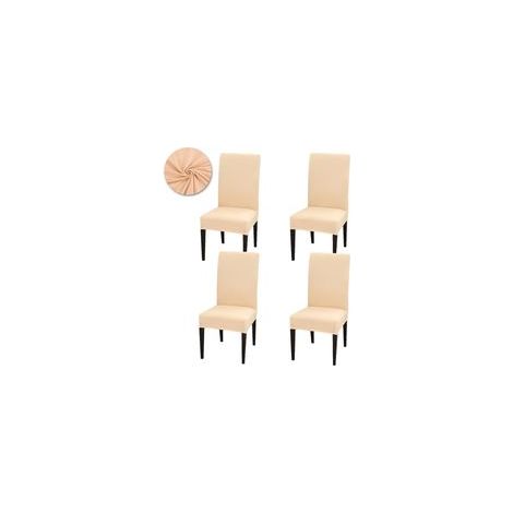 Set mit 4 universellen Stretch-Stuhlhussen, beige, für Esszimmerstühle, Hochzeiten und private Feiern. – Crezuo