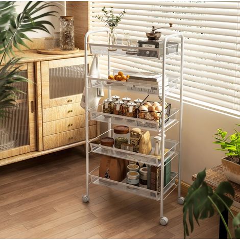 Meuble rangement desserte 5 paniers acier blanc OKMYHOME (1/5)