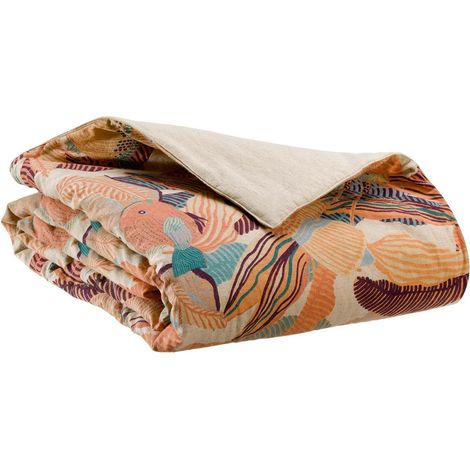 Édredon de Lit Imprimé Papaya Motif Marin en Lin Recyclé et Coton 85 x 200 cm - PANGIVO