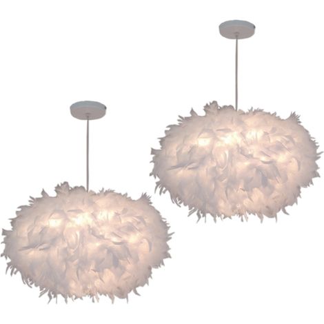 Lustre Suspension Moderne Suspension Luminaire Abat-Jour en Plume Lustre Blanch Ø45CM E27 pour Salon Chambre Bureau - 2Pcs (1/5)