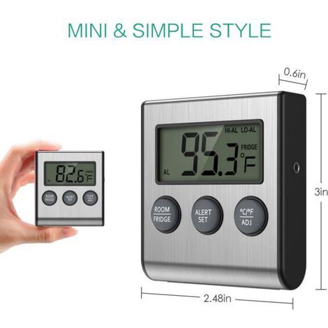 Thermomètre Réfrigérateur - Sonde Extérieure - Plage -50 ℃ à 70 ℃ - Précision ±1 ℃ - Affichage Max/Min - Alarme Température - 1 Pièce (1/4)