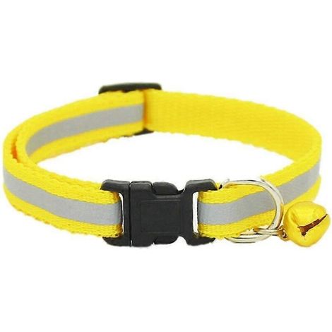 Collier de sécurité réfléchissant réglable pour animaux de compagnie avec clochette (jaune) --- (1/5)