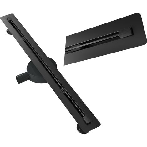 Caniveau de douche linéaire sous carrelage 70 cm noir inox 2-en-1 LUNO marque Granitan avec siphon (1/5)