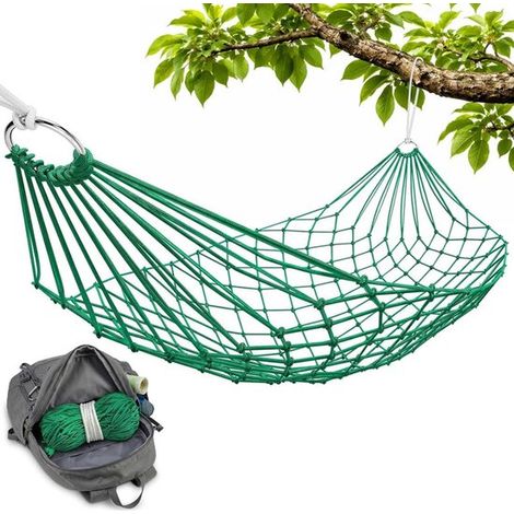 Hamaca de red，250 x 80 cm，Capacidad de peso 150 kg，Hamaca de cuerda de nailon，Hamaca para exteriores/camping，Apta para exteriores o para el patio (1/5)