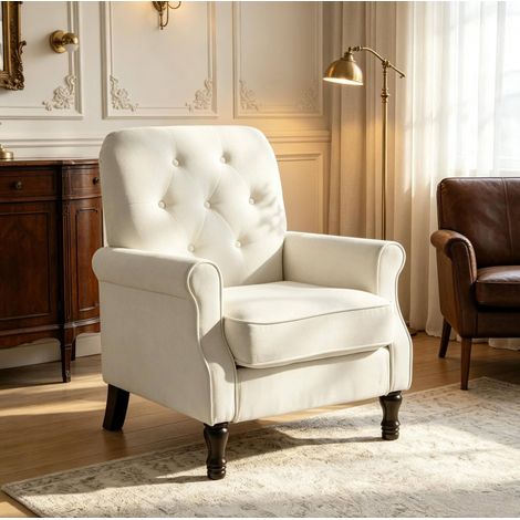 Sillón lounge de 1 plaza, asiento acolchado con muelles ensacados, tapizado de lino, crema (1/5)