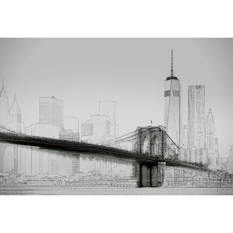 Papier peint panoramique aquarelle tendance urbain | Tapisserie panoramique noir et blanc salle de bain | Papier peint panoramique New York effet zen - 384 X 260 cm (8 pièces) (1/2)