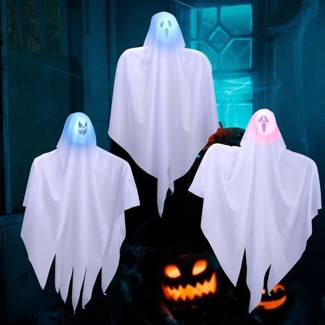 Décoration d'Halloween en 3 parties, suspension lumineuse à motif fantôme (1/5)