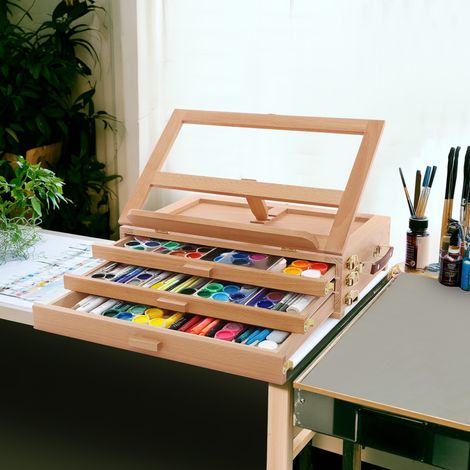 Large Tabletop Easel Adjustable Beech Wood Table Top Easel Portable Sketch Box (1/5)