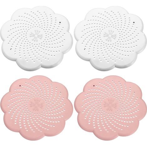 4er-Set universelle Silikon-Abflusssiebe – Haarfänger für Dusche und Badewanne – für Waschbecken, Küche und Dusche – 2 weiße + 2 rosa (1/5)