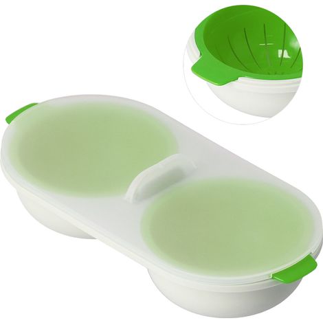 Cuiseur à œufs pour micro-ondes, en polypropylène alimentaire, avec bac récupérateur de graisse amovible, pour œufs cuits au micro-ondes, vert. (1/5)