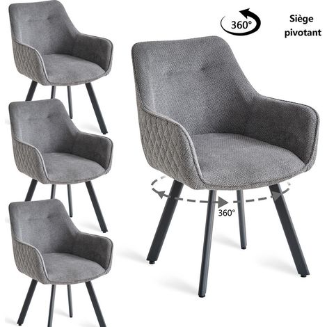 Wokaka Set di 4 sedie, girevoli a 360°, moderne sedie da pranzo, schienale alto con motivo a rombi, rivestimento in lino, grigio scuro