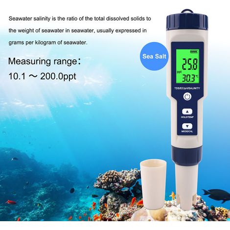 EZ-9909 Multifunktionales Wasserqualitätsmessgerät (5 in 1): pH-Wert/Salzgehalt/Temperatur/TDS/EC – Batterien nicht im Lieferumfang enthalten (1/5)