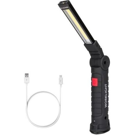 Lampe de Travail Rechargeable Lampe Atelier COB Torche Lampe de Poche avec Base Magnétique 5 Modes Lumière Blanche/Rouge Camping Lampe pour Garage, Camping, d'urgence, etc (Grand, 1 Pièce) (1/5)