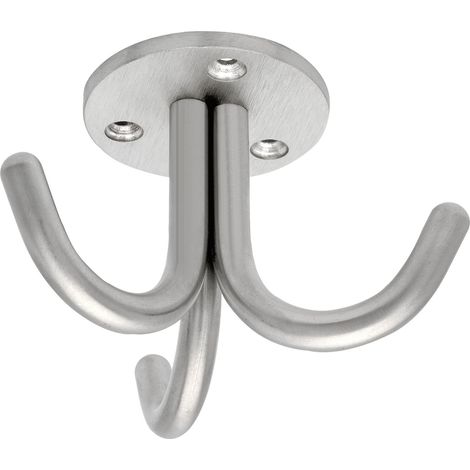 Simausrom Dreifach Haken Canis starr, Höhe 59mm - Decken Kleiderhaken mit 3 Haken - Decken Haken, Edelstahl gebürstet