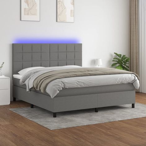 Sommier tapissier et matelas et LED Lit adulte Contemporain Gris foncé 180x200 cm Tissu 75326 (1/5)