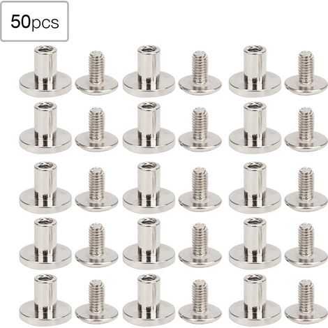 50 jeux de rivets à tête plate en cuivre pur de 8 mm, de vis à ceinture et de vis à reliure argentées pour cahiers