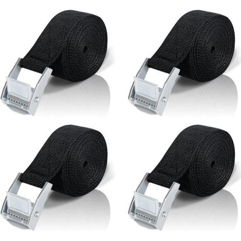 5M Sangle d'Arrimage 4 Pièces Sangle à Cliquet avec Boucle de Serrage en Alliage de Zinc pour Fixation Moto Voiture Porte Vélo Noir (1/5)