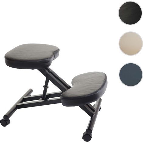 Siège assis à genoux HWC-E10 appui-genoux, tabouret, chaise bureau, réglable, similicuir, métal, noir