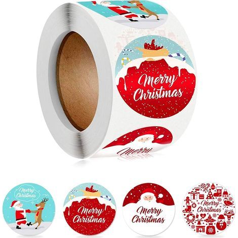 Regalo di Natale, 500 pezzi/rotoli di adesivi natalizi autoadesivi per sacchetti regalo, carta da regalo, biglietti, buste, etichette regalo. (1/5)