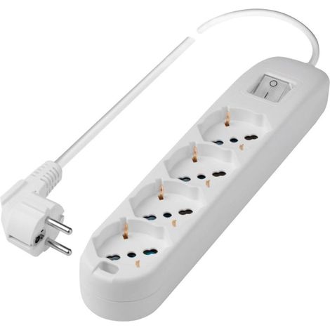 Multiprise Électrique 250V 4 Prises Pluristandard P40 Fiche Gain de Place Single Franco/Allemande Grande 16A 2P+T (1/5)