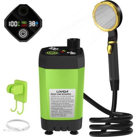 Douche Portable Camping Avec Pompe Écran Numérique 7800mAh Kit Douche Extérieur Caravane Vert (1/4)