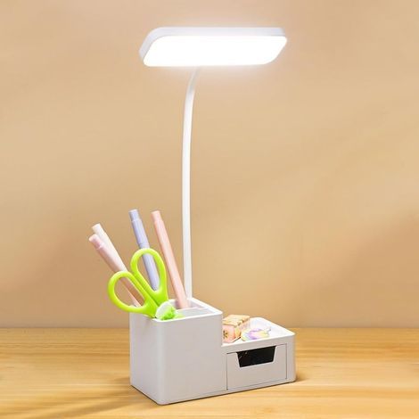 LED-Schreibtischlampe mit einstellbarem Licht und Berührungssensor, Kinderschreibtischlampe mit Stifthalter und kleiner Schublade, USB-Ladefunktion, 3 Beleuchtungsmodi zum Lernen und Lesen [Energiekla (1/5)