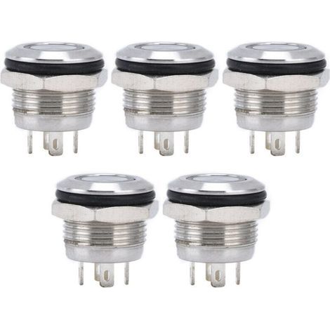 5 Interrupteurs à Bouton Inox LED Auto-Réinitialisation 12mm 220V Blanc pour Accessoires Électriques (1/5)
