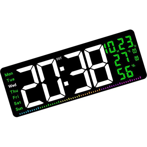 Horloge LED murale – Écran 16,5 pouces – Luminosité réglable, RGB, alarme double – Pour salon et bureau (1/3)