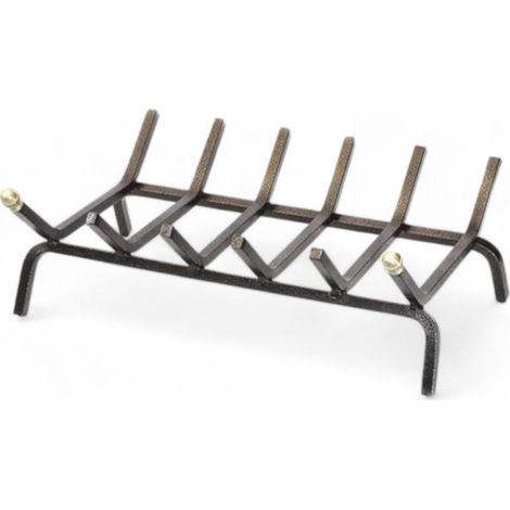 Brucialegna rettangolare per camino in ferro battuto verniciato nero con pomoli in ottone dimensioni compatte - 60 cm (1/3)