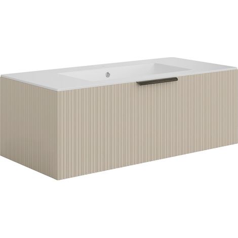 Mobile bagno sospeso con scanalature con lavabo ad incasso Beige 100 cm - PALIRO (1/5)