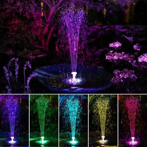 Fontaine d'eau solaire pour jardin et bain d'oiseaux - Batterie 1800mAh - 6 buses - LED 3.8W (1/4)