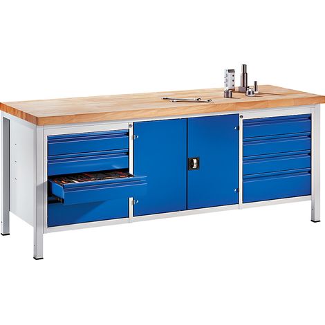 RAU, Établi sur piétement, 8 tiroirs taille L, 1 armoire à